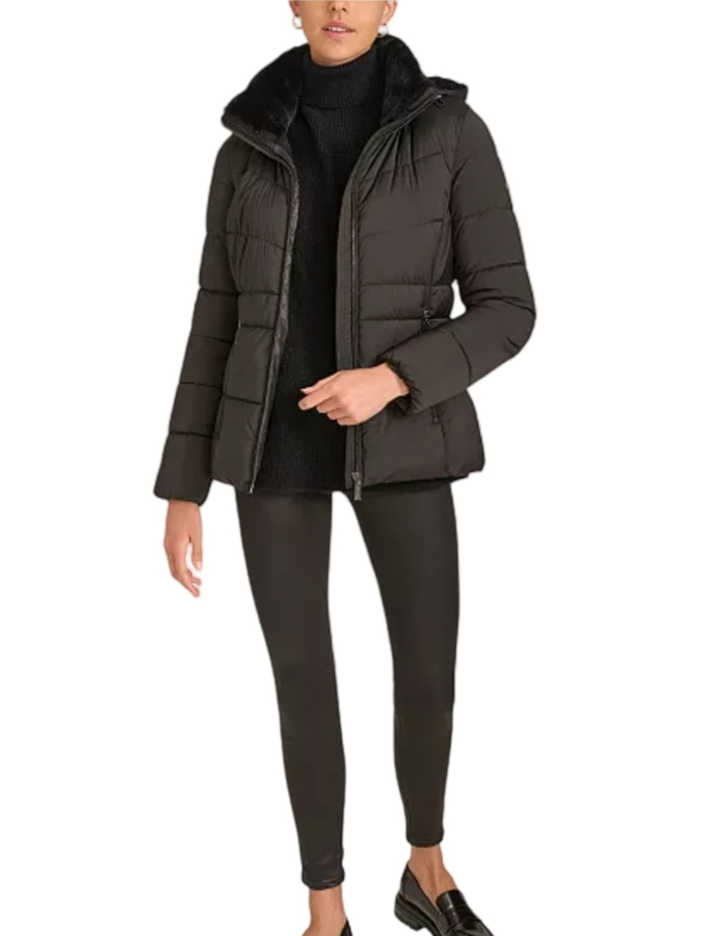 Calvin Klein Charcoal Grey Quilted Puffer Jacket with Faux Fur Collar Plus 3X
